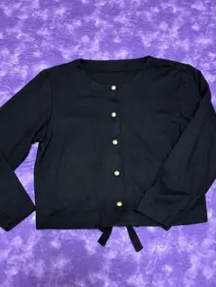 ノンカラー　ゴールド釦　カットソージャケット　カーディガン