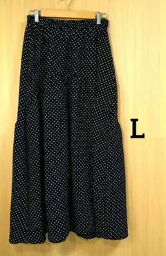 黒白ドット柄フレアロングスカートFree