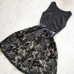 00s Y2K 花柄ロングワンピース 黒 M レース ラメ ドット ゴシック