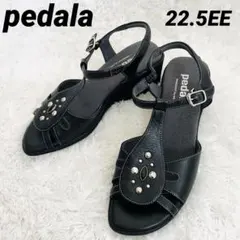 アシックス pedala サンダル 22.5EE 本革 黒 軽量 ウェッジ 美品