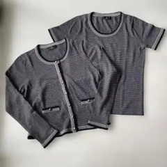 INED イネド ボーダーニットアンサンブル ジャケット風　M