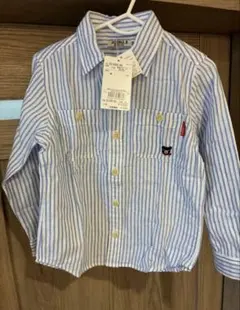 DOUBLE.B 110センチ　長袖シャツ 青白ストライプ