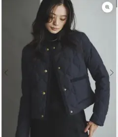 【TAION×anuans】ノーカラーキルティングショートダウン NAVY