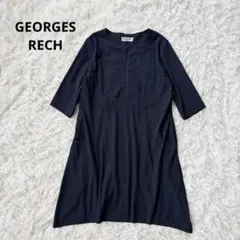 ジョルジュレッシュ ワンピース M ネイビー フレア 七分袖 上品 フォーマル