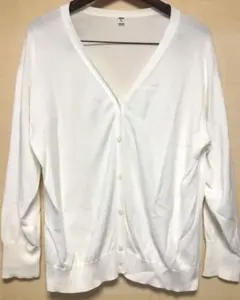 ユニクロ ホワイト 3XL UVカットスーピマコットンVネックカーディガン 長袖
