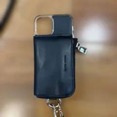 iPhone12miniブラックレザー スマホショルダーストラップ