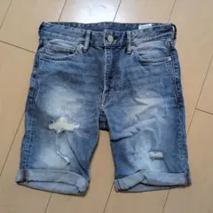 H&M　ダメージ加工 デニムショートパンツ ハーフパンツ 28のサムネイル