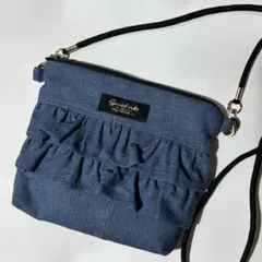 デニムリメイク フリル ファスナーポーチ ショルダーバッグ サコッシュ スマホ