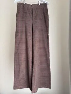 GU チェックワイドパンツ ブラウン
