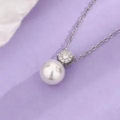 残り僅か♡　パール　ストーン　シルバー　ネックレス　チェーン　ワンポイント