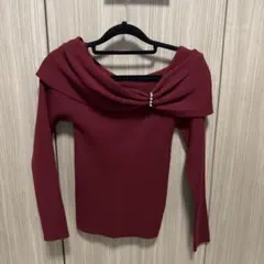 GRL バーガンディ オフショルダー ニット