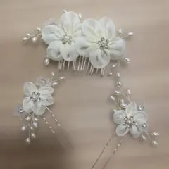 花モチーフ ホワイトヘッドドレス 3点セット