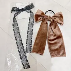 【セット】 新品！ 黒 レース ヘアピン ピンク ベロア リボン 髪ゴム セット