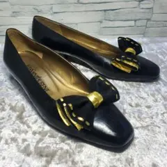 【良品】✨イヴサンローラン 23cm パンプス リボン 黒×金 36