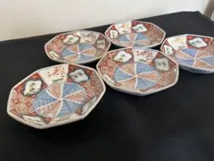 【成化年製】有田焼 伊万里焼 古伊万里 色絵金彩 八角皿 5客 管理A4102のサムネイル