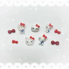 ネイルパーツ 9P 〈J022〉 レトロ キティ 赤 リボン