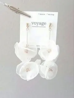 【再販】シフォン フラワー ピアス イヤリング ブライダル ハンドメイド