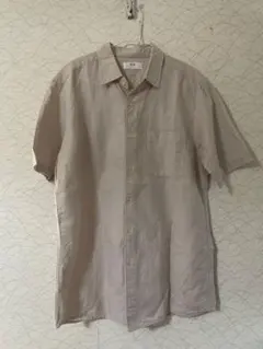 ベージュ リネンブレンド半袖シャツ Lサイズ