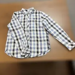 Coen 3色ブルーチェック柄長袖シャツ ベアー刺繍
