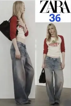ZARA TRF 折り返しウエスト ミッドライズデニムパンツ 34 - メルカリ