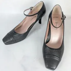 銀座かねまつ レザー アンクルストラップパンプス ブラック メリージェーン 24