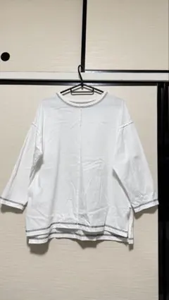 【CLOSSHI】しまむら M 白 ロンT 配色ステッチ 七分袖