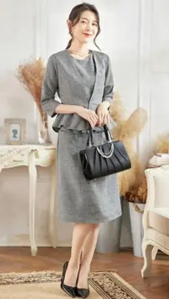 【新品未使用】セレモニー　ワンピーススーツ　グレー　M