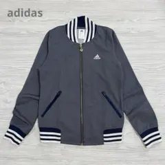 美品・アディダス デニム風トラックジャケット 吸汗速乾 ゴールドジップ 紺 S