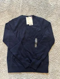 【新品】カシミヤクルーネックセーター Mネイビー