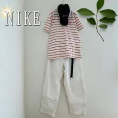 NIKE ボーダーコットンポロシャツ（M）ホワイト/オレンジ