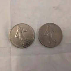 フランス 1フラン硬貨 1961年 1977年 アンティークコイン　2枚セットのサムネイル