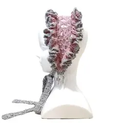 【匿名配送】チャーム付きヘッドドレス　Y2K ピンク×グレー かぎ針編み