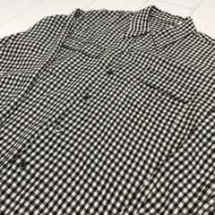 80'sビンテージ古着！チェック＆花柄織り 黒×白 モノトーン レーヨンシャツ
