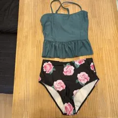 セパレート水着 ペプラムトップス ハイウエスト 花柄