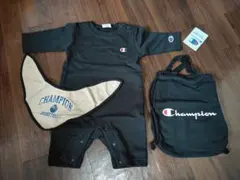 最終値下げ！Champion ブラックロンパース・ナップサックセットサイズ70