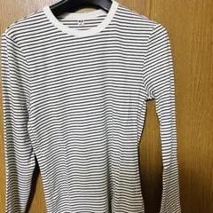 ユニクロ ソフトリブボーダークルーネックT オフホワイト M