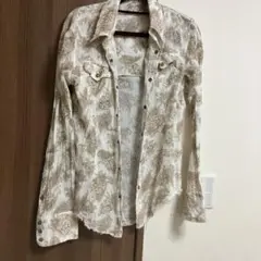 ペイズリー柄 長袖シャツ クリーム色