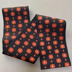 う*)様 黒地赤花模様 半幅帯 約3.5m