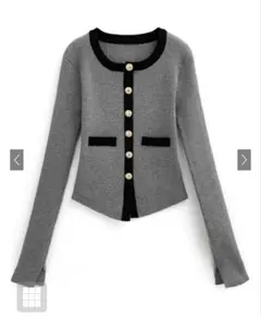 バイカラーショート丈ニットカーディガン[at2410]