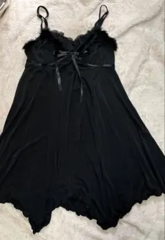 CECIL Mc BEEブラック キャミワンピース レース ファー付き