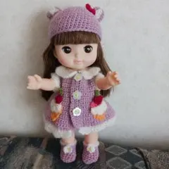 ピンク色くま耳ニット帽子アイスクリーム刺繍お洋服☆メルちゃんレミン&ソラン人形用