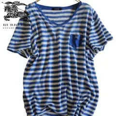 【BURBERRY BLACK LABEL】麻100%　Tシャツ　白青★