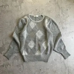 80’s アーガイル ダイヤモンド チェック ニット トップス ガーリー 古着のサムネイル