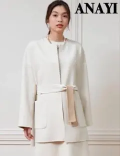定価¥5.9万 2021年★アナイ カラーリバーケープコート アイボリー38春先