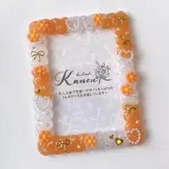 【No.440】オレンジ♡お花とリボンのホイップデコトレカケース　硬質ケース