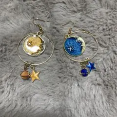 星と惑星のデザイン フープピアス
