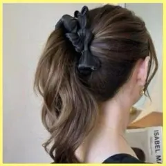 ブラック　リボン　バナナクリップ 　ヘアアクセサリー　おしゃれ　可愛い　黒
