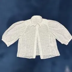 ZARA コットン素材ホワイト レースブラウス 五分袖