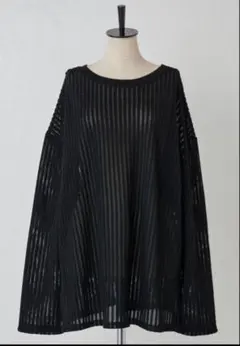 長袖トップス ブラック★ビアズリー スポンジストライプカットソー