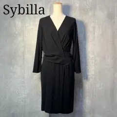 美品】シビラ シルク混 ピンタック ワンピース リボンベルト付き SS